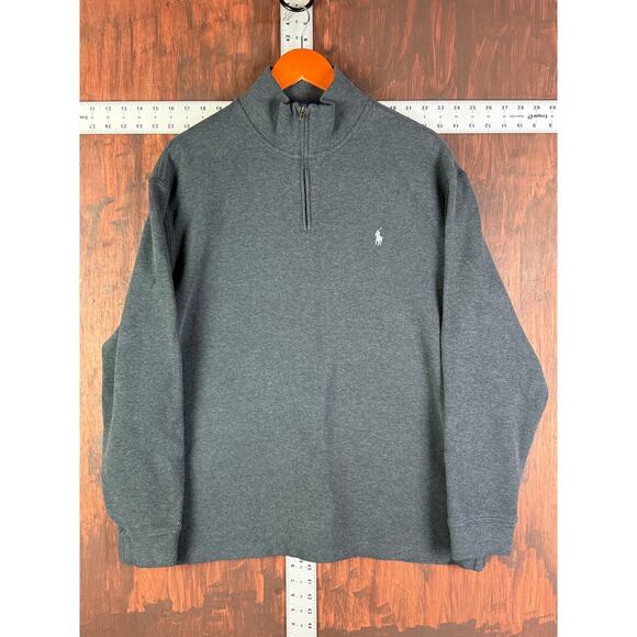 Ralph Lauren Polo Quarter Zip‎ Pullover Sweater Cotton Dark Gray Grey Mens XL - Picture 2 of 8